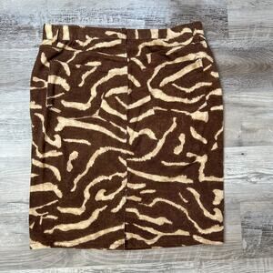 Ralph Lauren Zebra Print Skirt 12 Brown Cotton Stretch Mid Length Y2K Animalcore